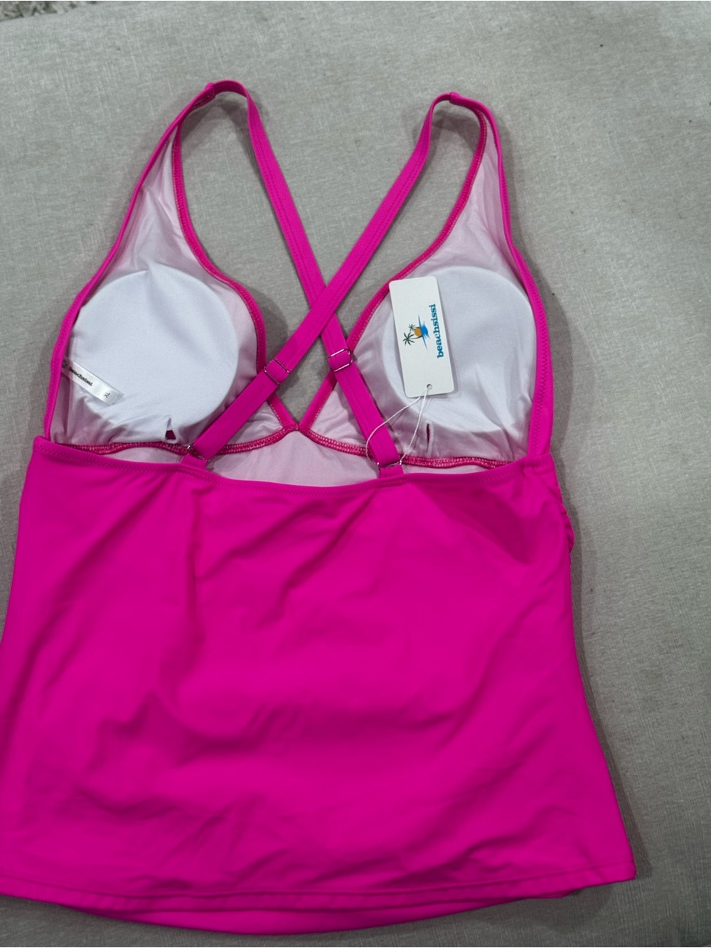 Beachsissi New Bright Pink V‑Neck Swim Tank with Cross Back Straps Size XL - Picture 6 of 9